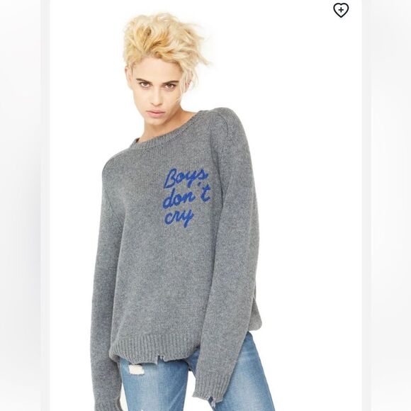 Free People x Sandrine rose Boys Don’t Cry Gray Distressed cashmere sweater XS - Picture 1 of 14